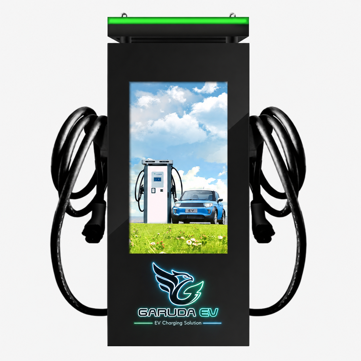 Charger Garuda EV dengan layar digital dan dual connector